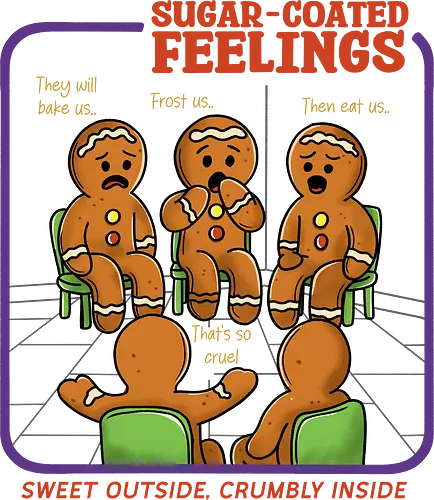 Sugar Coated Feelings - gingerbread, gingerbread man, sugar coated, feelings, cookies, merry Christmas, xmas, Christmas, retro Christmas, vintage Christmas, funny, winter season, horror Christmas